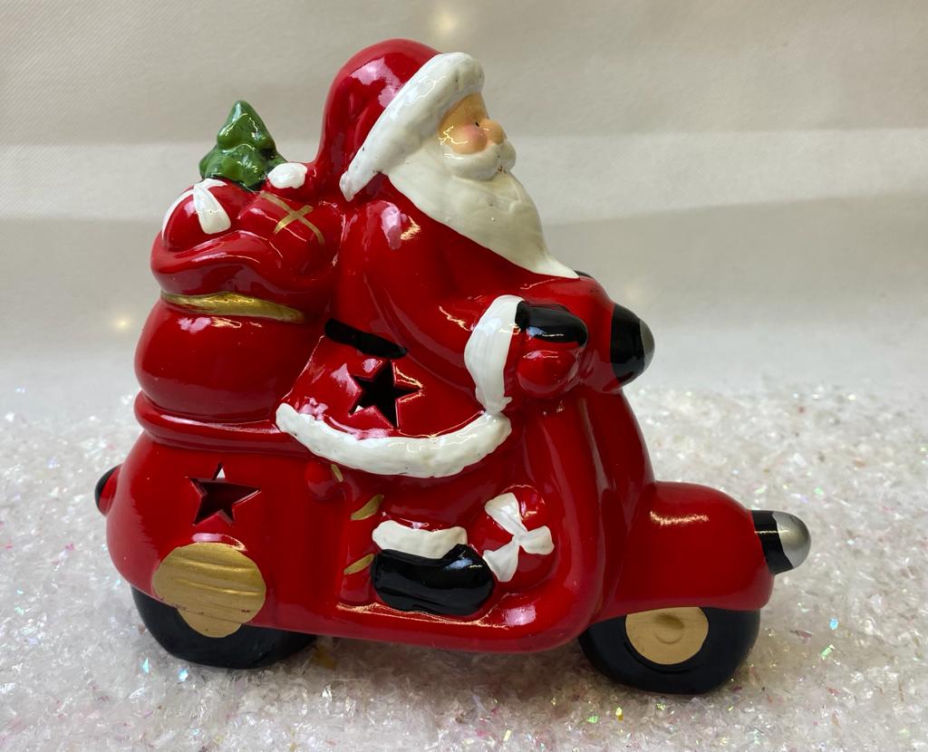 Santa on a motobike tea light candle ornament