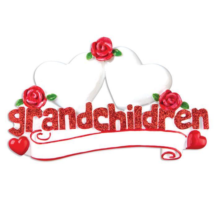 Family personalised Grandchildren Christmas Decorations - Red and Full of Glitter!